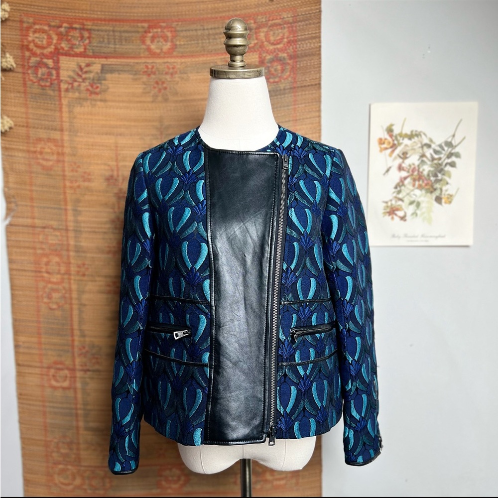 Club Monaco Aubrey Jacquard Jacket with Lambskin Panel size 2